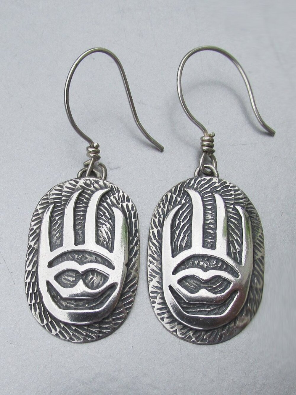 Signed Vintage Sterling Silver Native American Bear Paw Dangle Earrings